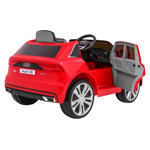 Dětský zvedák baterií Audi Q8 červený + dálkové ovládání + EVA + pomalý start + MP3 USB + LED