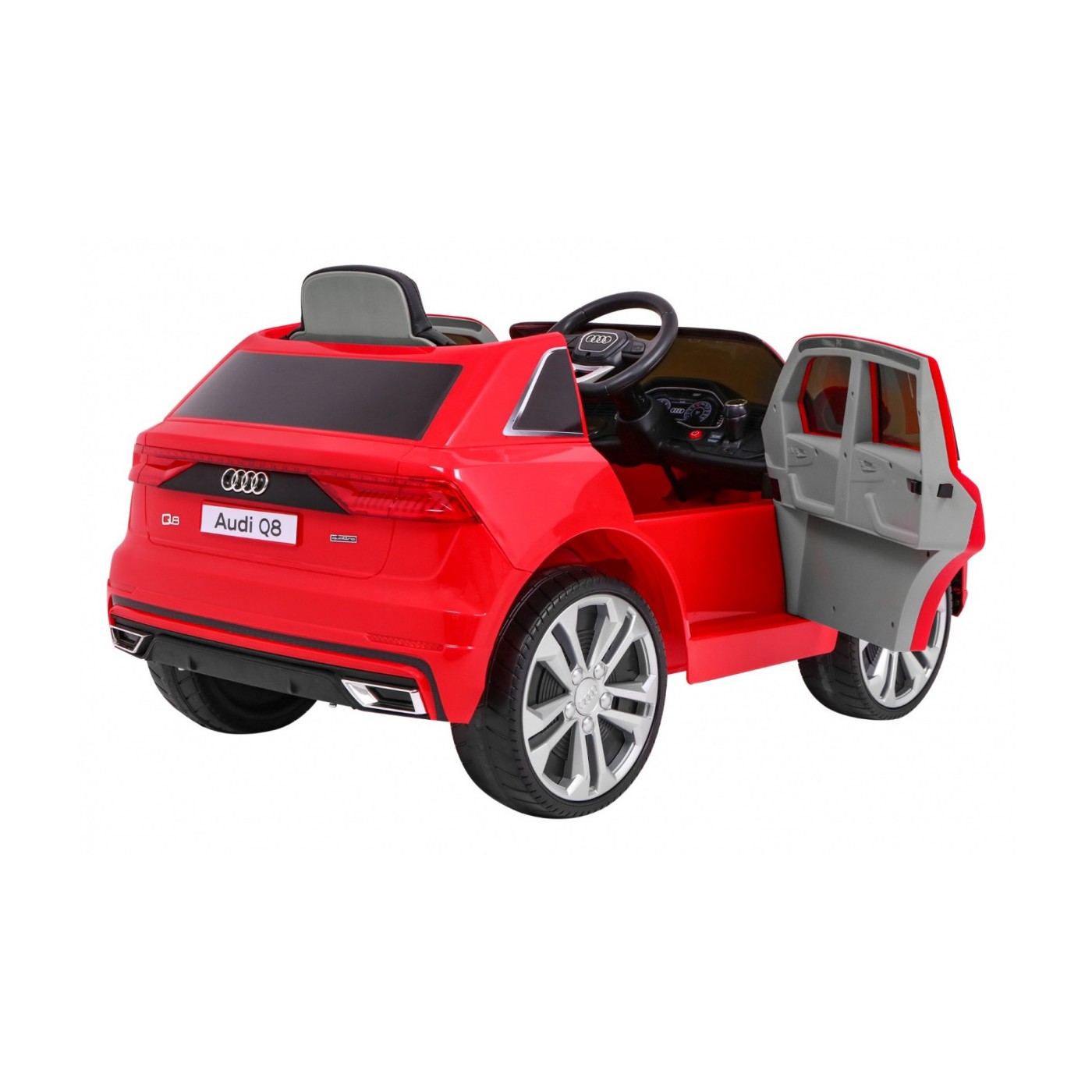 Dětský zvedák baterií Audi Q8 červený + dálkové ovládání + EVA + pomalý start + MP3 USB + LED