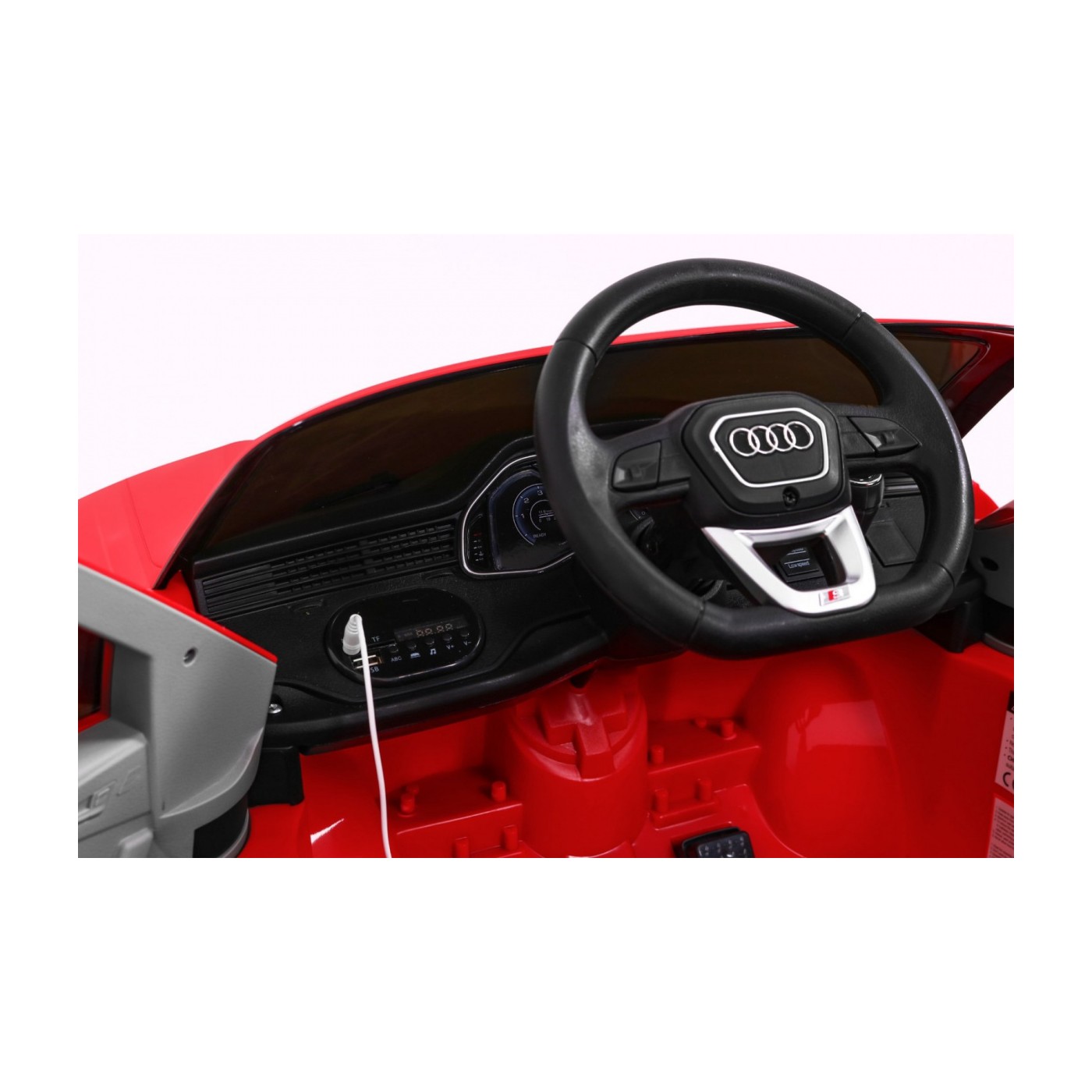 Dětský zvedák baterií Audi Q8 červený + dálkové ovládání + EVA + pomalý start + MP3 USB + LED