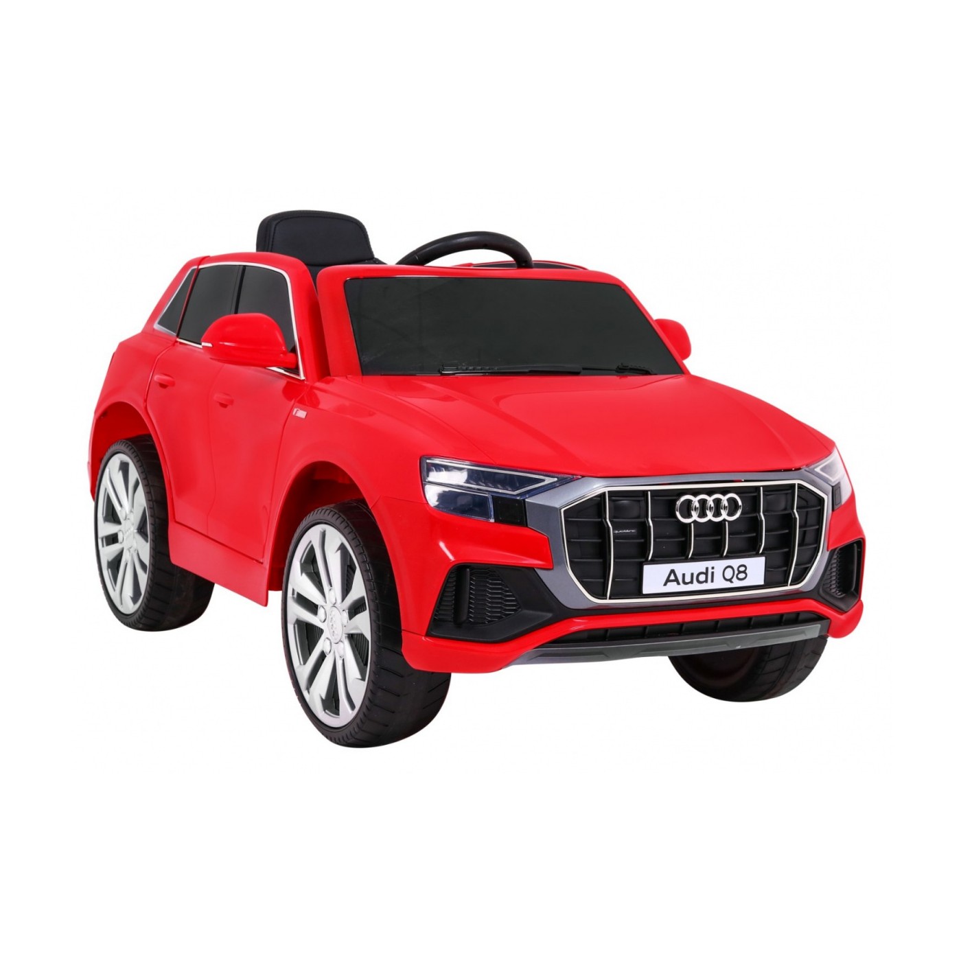 Dětský zvedák baterií Audi Q8 červený + dálkové ovládání + EVA + pomalý start + MP3 USB + LED