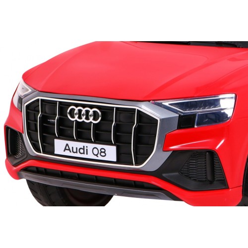 Dětský zvedák baterií Audi Q8 červený + dálkové ovládání + EVA + pomalý start + MP3 USB + LED