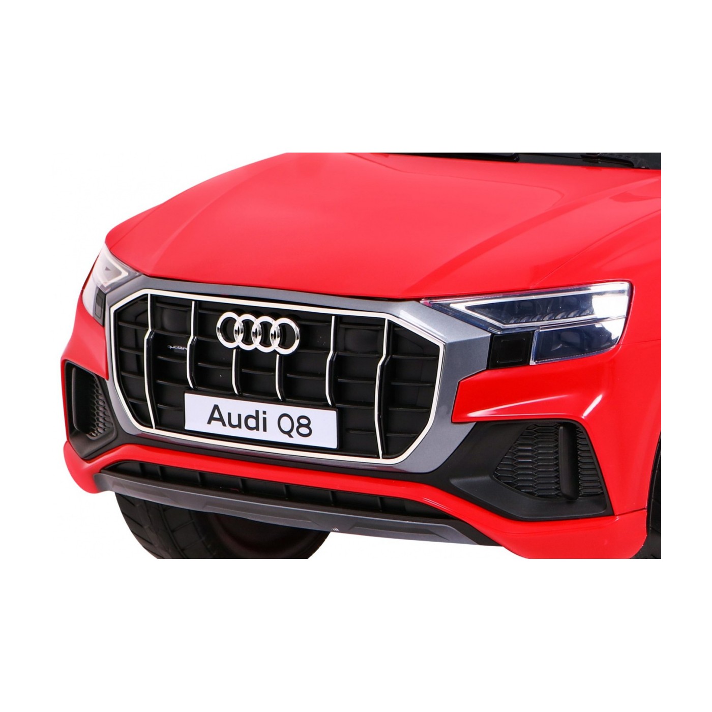 Dětský zvedák baterií Audi Q8 červený + dálkové ovládání + EVA + pomalý start + MP3 USB + LED