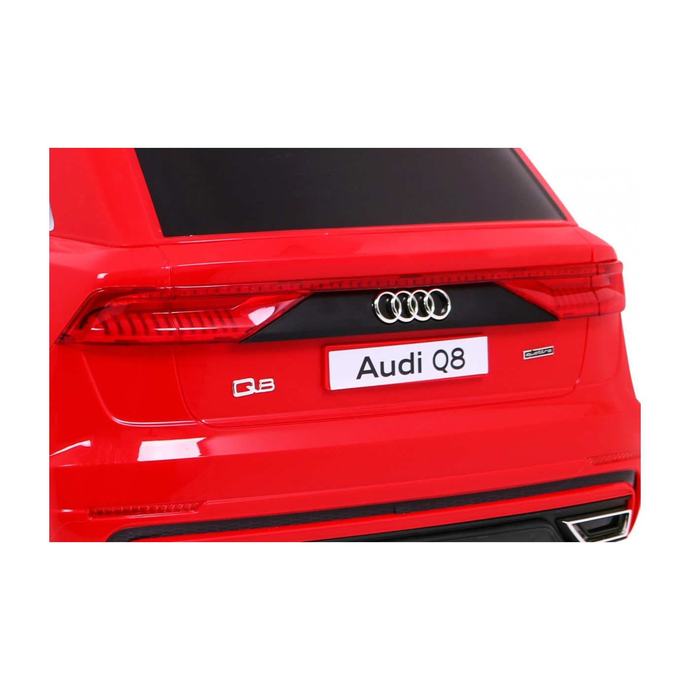 Dětský zvedák baterií Audi Q8 červený + dálkové ovládání + EVA + pomalý start + MP3 USB + LED
