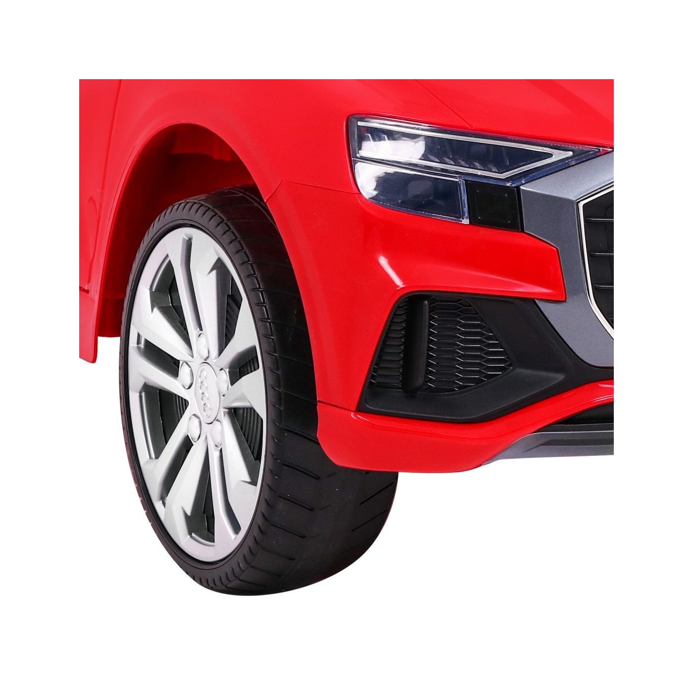 Dětský zvedák baterií Audi Q8 červený + dálkové ovládání + EVA + pomalý start + MP3 USB + LED