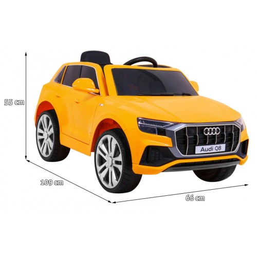 Audi Q8 Zvedák na dětskou baterii žlutý + Dálkové ovládání + EVA + Pomalý Start + MP3 USB + LED