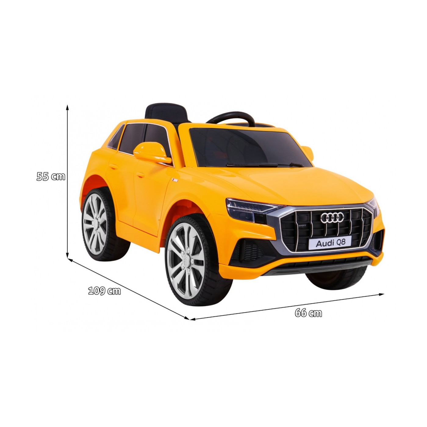 Audi Q8 Zvedák na dětskou baterii žlutý + Dálkové ovládání + EVA + Pomalý Start + MP3 USB + LED