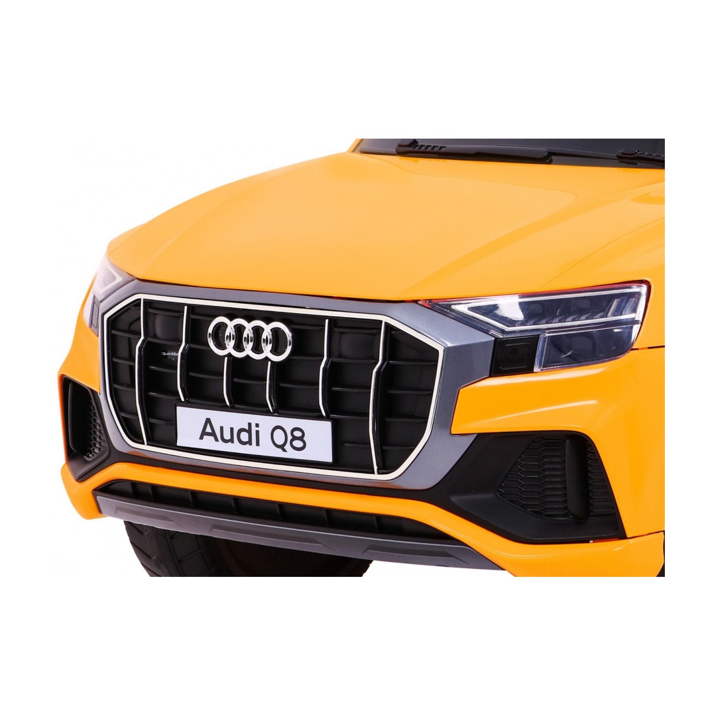 Audi Q8 Zvedák na dětskou baterii žlutý + Dálkové ovládání + EVA + Pomalý Start + MP3 USB + LED