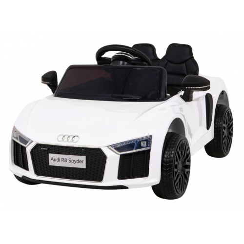 Dětská baterie Audi R8 bílá + dálkové ovládání + EVA + pomalý start + MP3 LED