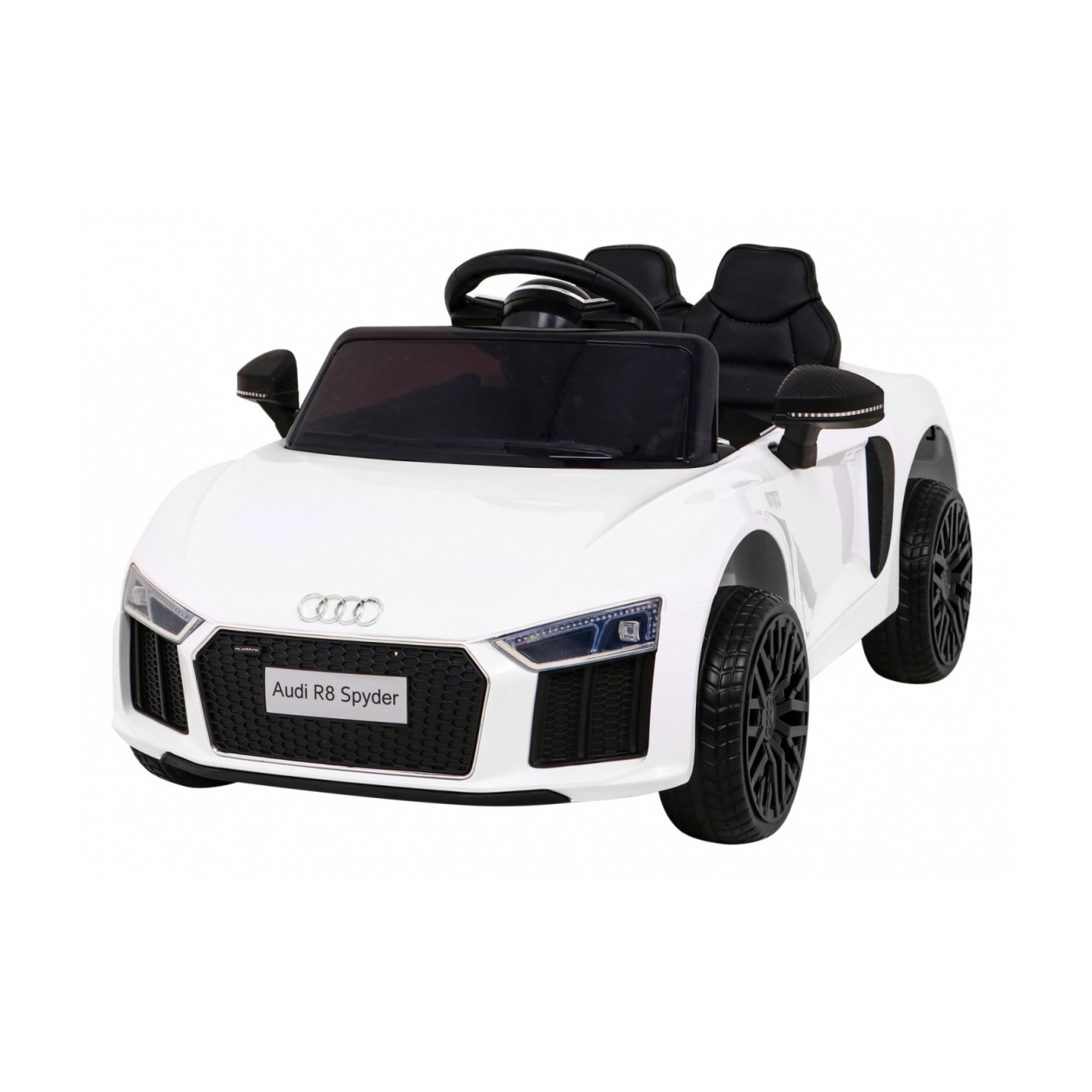 Dětská baterie Audi R8 bílá + dálkové ovládání + EVA + pomalý start + MP3 LED
