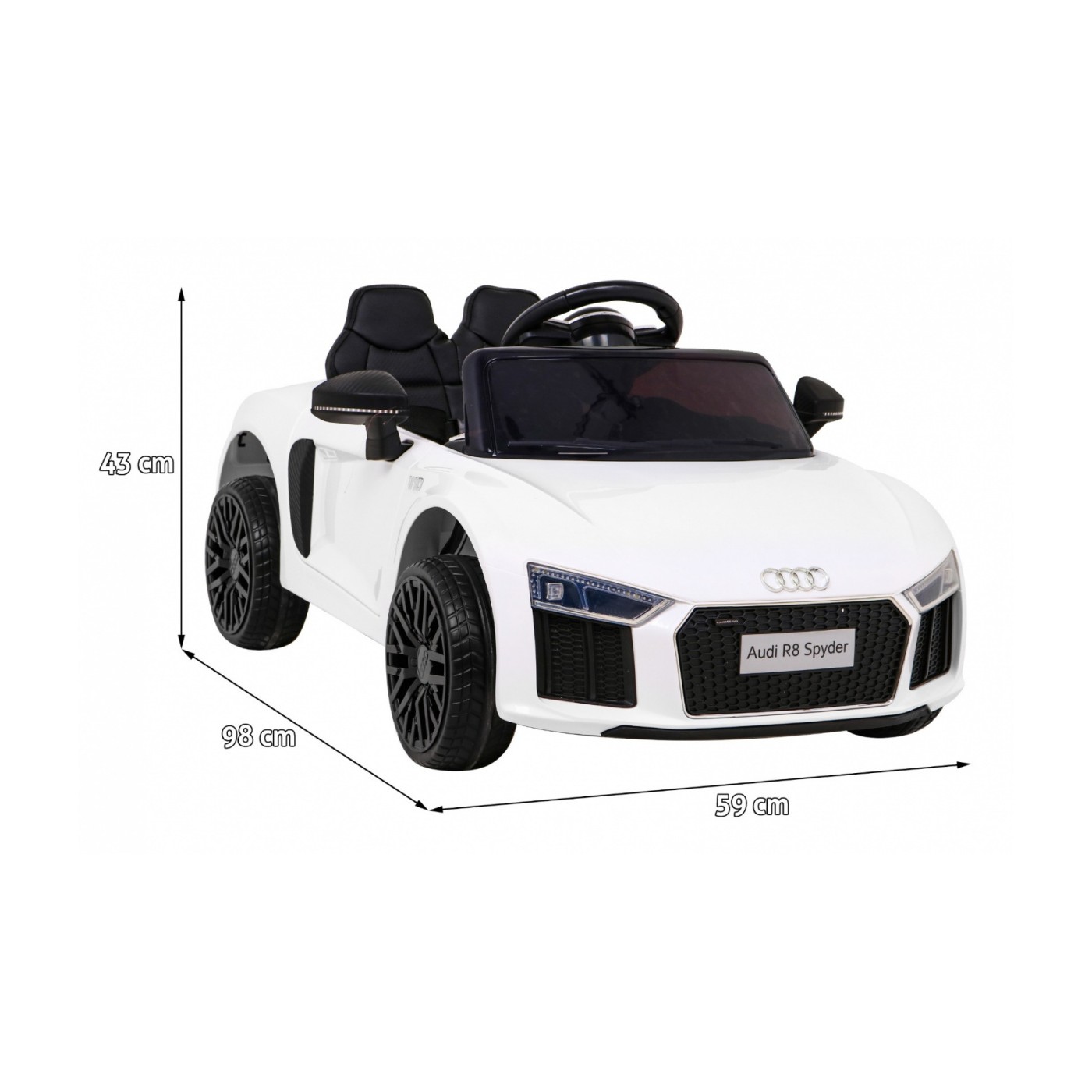 Dětská baterie Audi R8 bílá + dálkové ovládání + EVA + pomalý start + MP3 LED