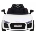 Dětská baterie Audi R8 bílá + dálkové ovládání + EVA + pomalý start + MP3 LED