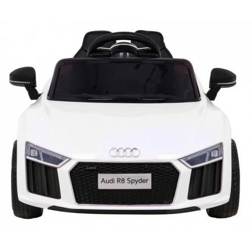 Dětská baterie Audi R8 bílá + dálkové ovládání + EVA + pomalý start + MP3 LED