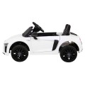 Dětská baterie Audi R8 bílá + dálkové ovládání + EVA + pomalý start + MP3 LED