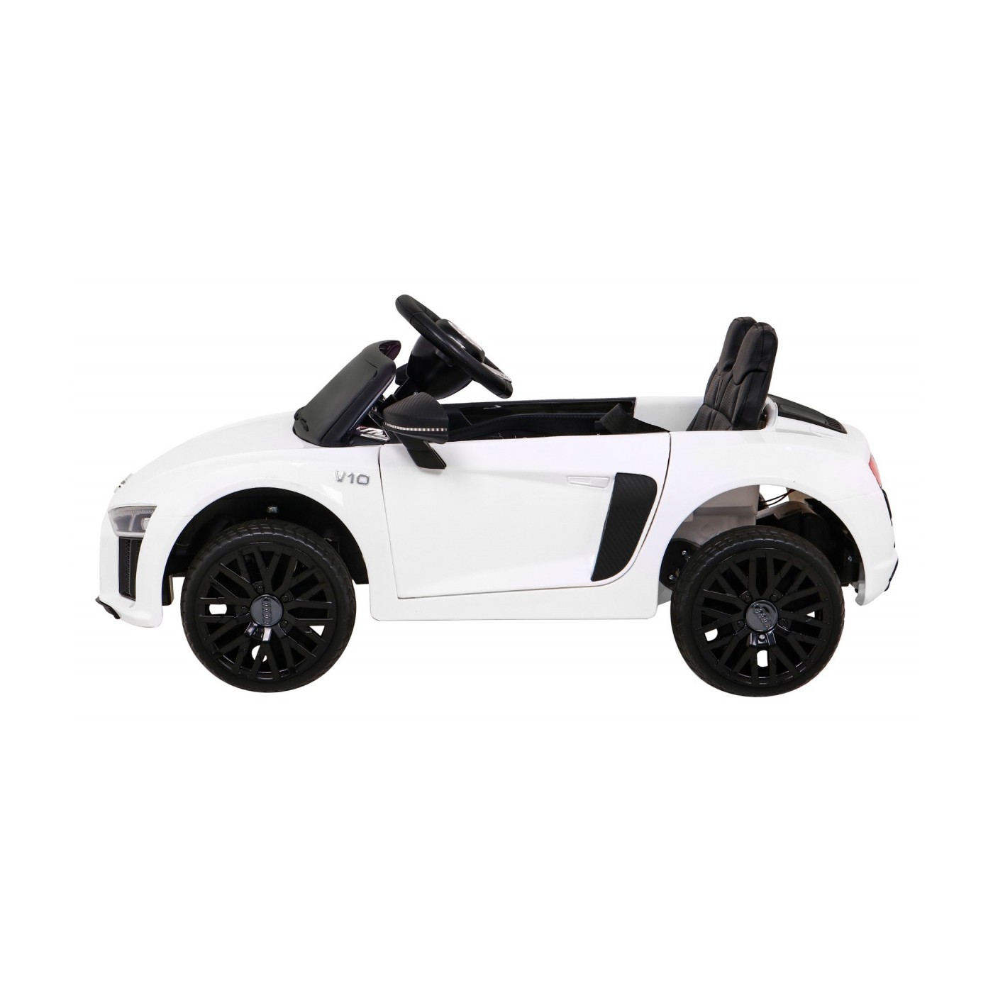 Dětská baterie Audi R8 bílá + dálkové ovládání + EVA + pomalý start + MP3 LED