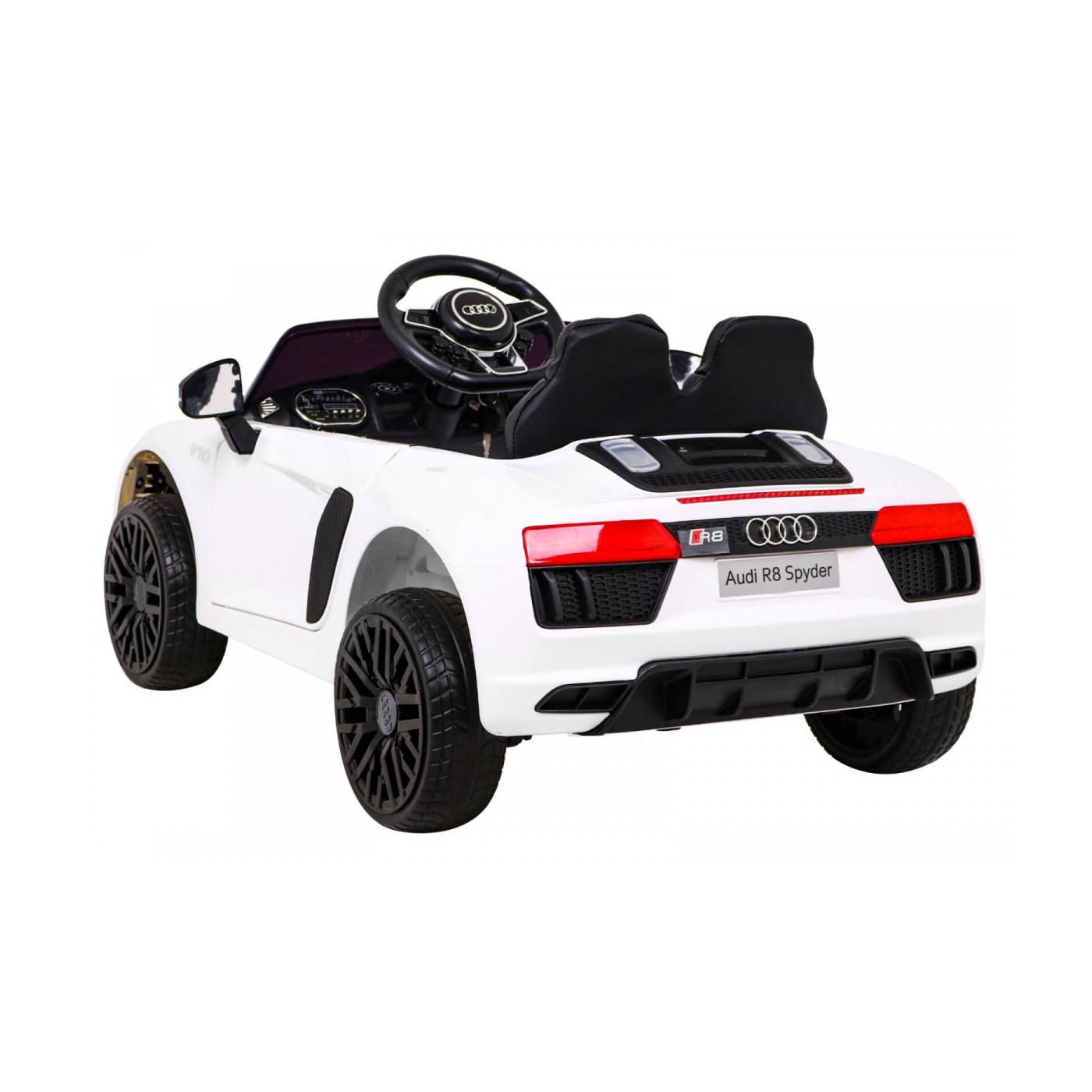 Dětská baterie Audi R8 bílá + dálkové ovládání + EVA + pomalý start + MP3 LED