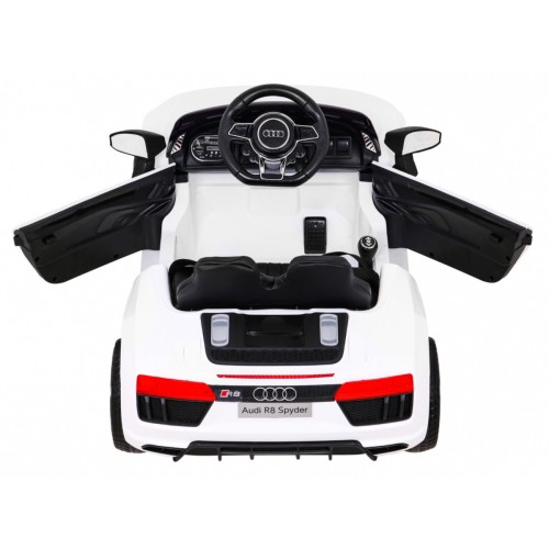 Dětská baterie Audi R8 bílá + dálkové ovládání + EVA + pomalý start + MP3 LED