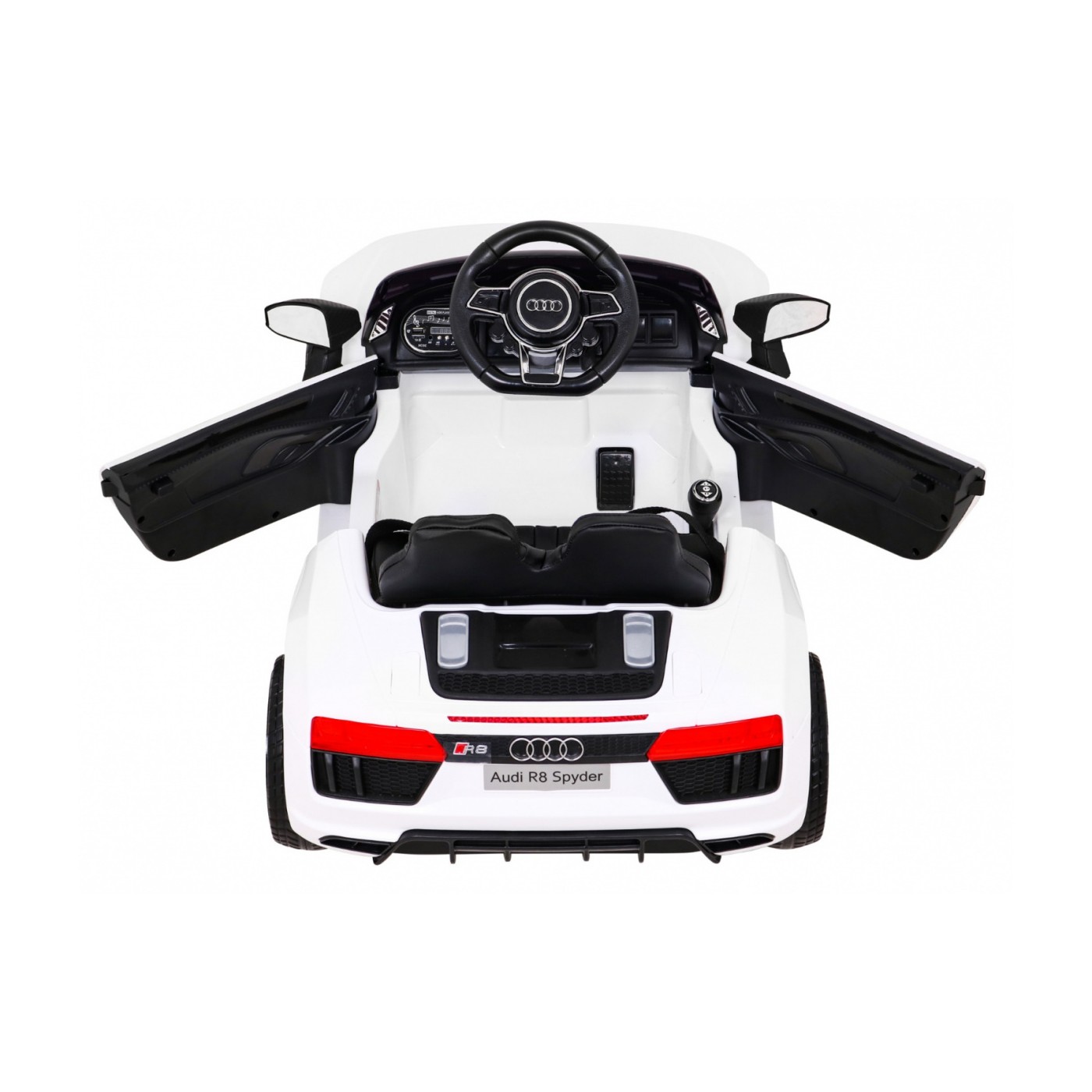 Dětská baterie Audi R8 bílá + dálkové ovládání + EVA + pomalý start + MP3 LED