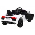 Dětská baterie Audi R8 bílá + dálkové ovládání + EVA + pomalý start + MP3 LED