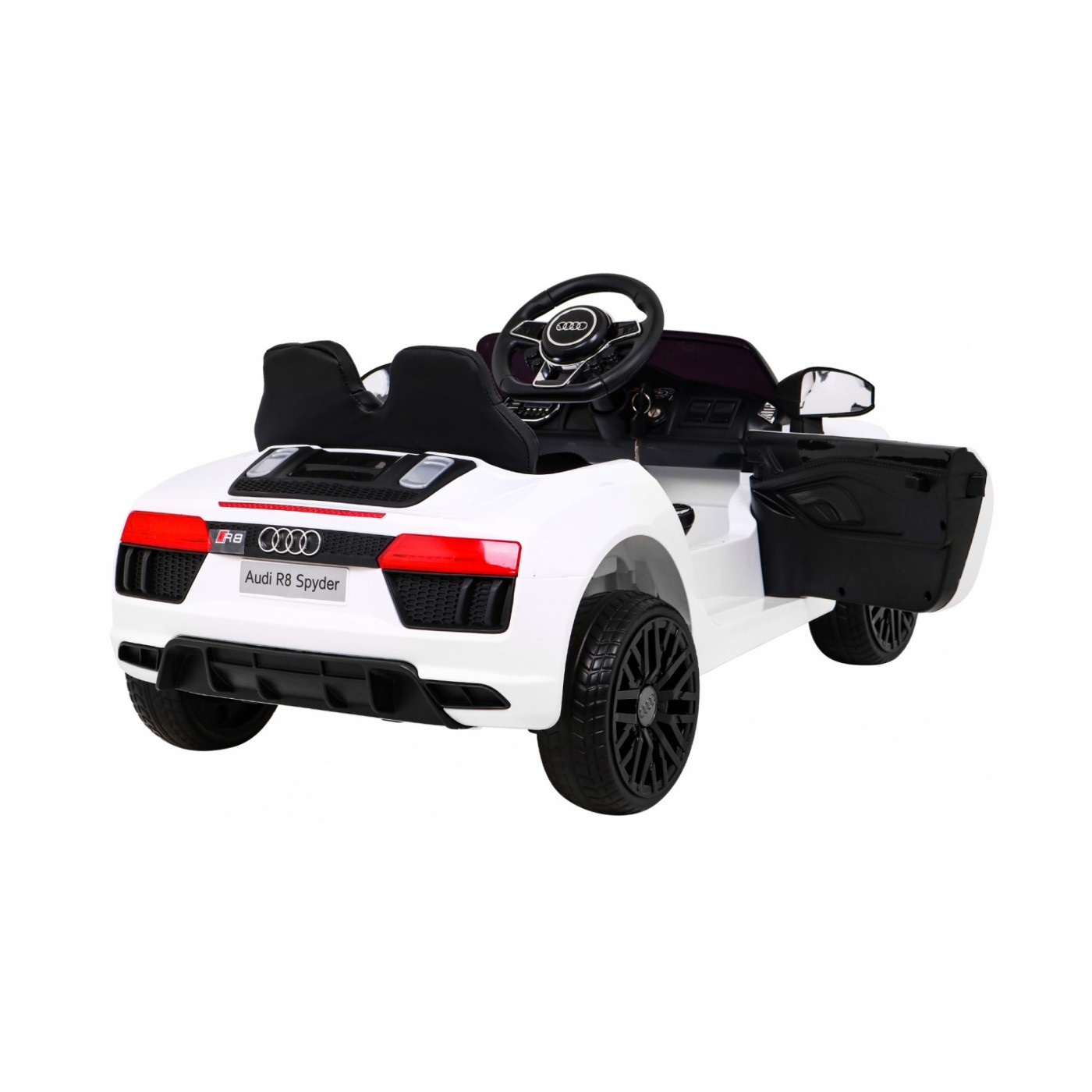 Dětská baterie Audi R8 bílá + dálkové ovládání + EVA + pomalý start + MP3 LED