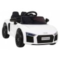 Dětská baterie Audi R8 bílá + dálkové ovládání + EVA + pomalý start + MP3 LED