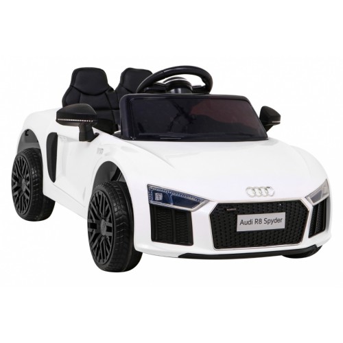 Dětská baterie Audi R8 bílá + dálkové ovládání + EVA + pomalý start + MP3 LED