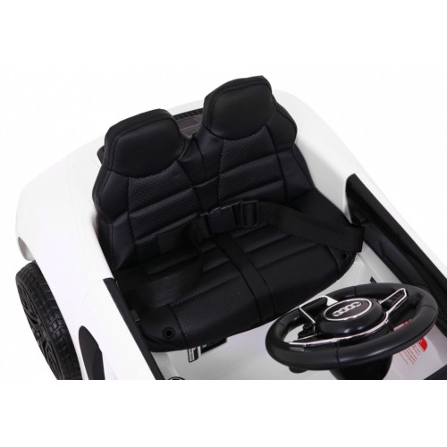 Dětská baterie Audi R8 bílá + dálkové ovládání + EVA + pomalý start + MP3 LED
