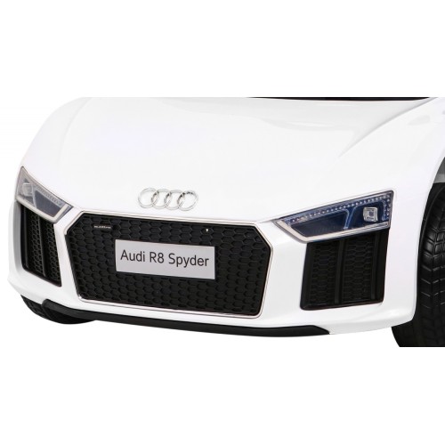 Dětská baterie Audi R8 bílá + dálkové ovládání + EVA + pomalý start + MP3 LED