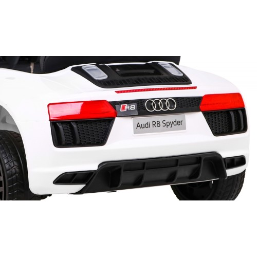 Dětská baterie Audi R8 bílá + dálkové ovládání + EVA + pomalý start + MP3 LED