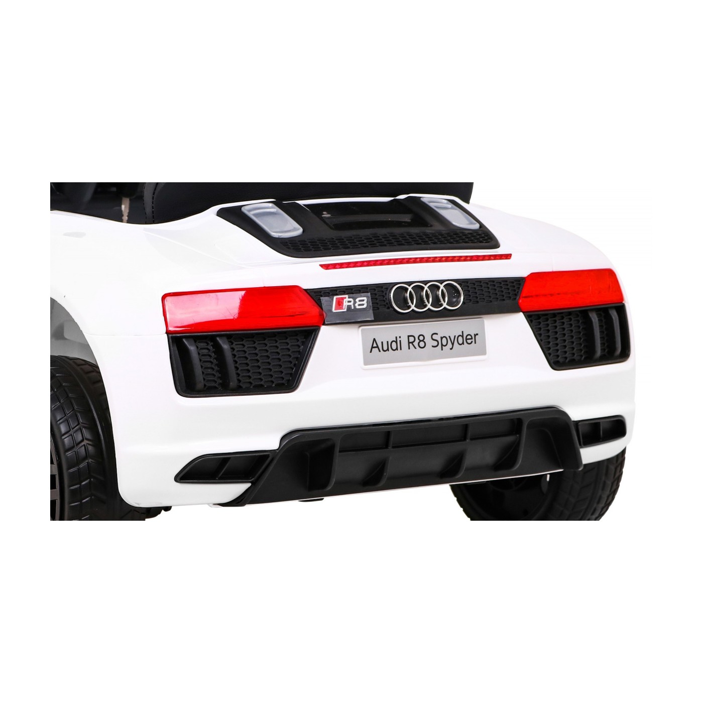 Dětská baterie Audi R8 bílá + dálkové ovládání + EVA + pomalý start + MP3 LED