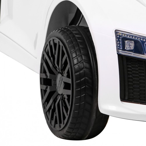 Dětská baterie Audi R8 bílá + dálkové ovládání + EVA + pomalý start + MP3 LED