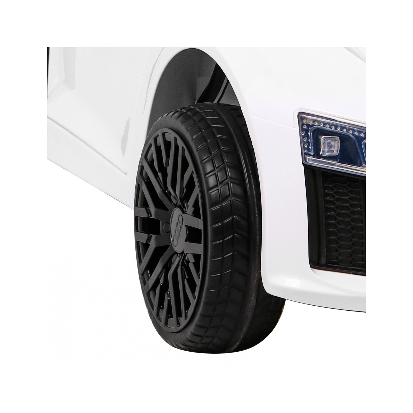 Dětská baterie Audi R8 bílá + dálkové ovládání + EVA + pomalý start + MP3 LED