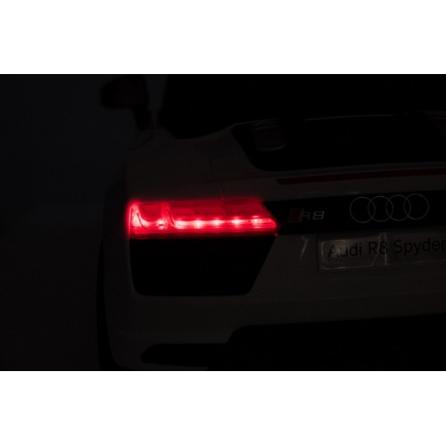 Dětská baterie Audi R8 bílá + dálkové ovládání + EVA + pomalý start + MP3 LED