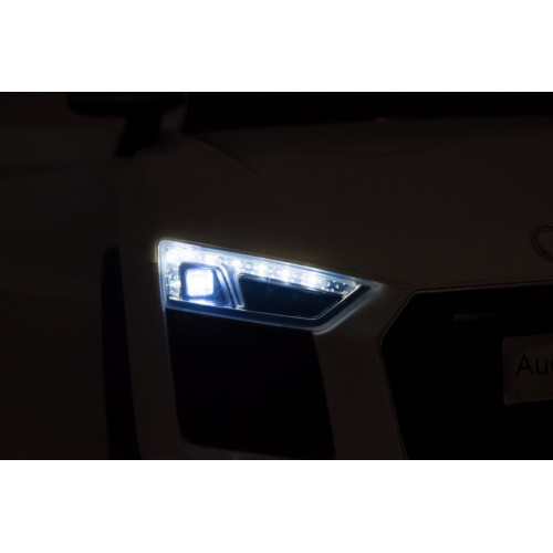 Dětská baterie Audi R8 bílá + dálkové ovládání + EVA + pomalý start + MP3 LED