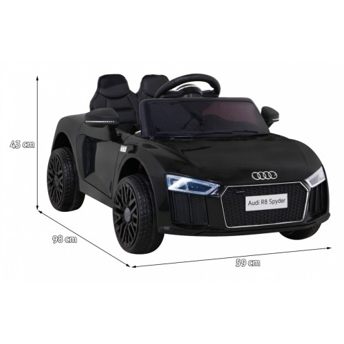 Audi R8 Bateriové dětské černé + Dálkové ovládání + EVA + Pomalý start + MP3 LED