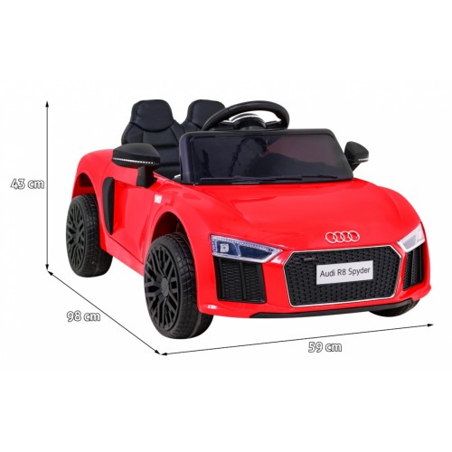 Audi R8 na baterii pro děti červená + dálkové ovládání + EVA + pomalý start + MP3 LED