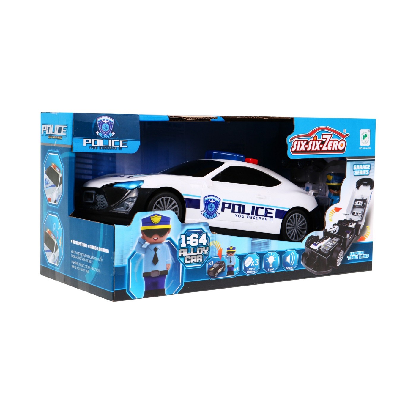 Policejní vůz 2v1 pro děti 3+ Úložný prostor pro pružiny + 3 Auta + Světla Zvuky