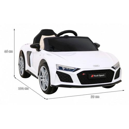 Baterie do auta Audi R8 LIFT bílá + dálkové ovládání + kola EVA + MP3 + LED