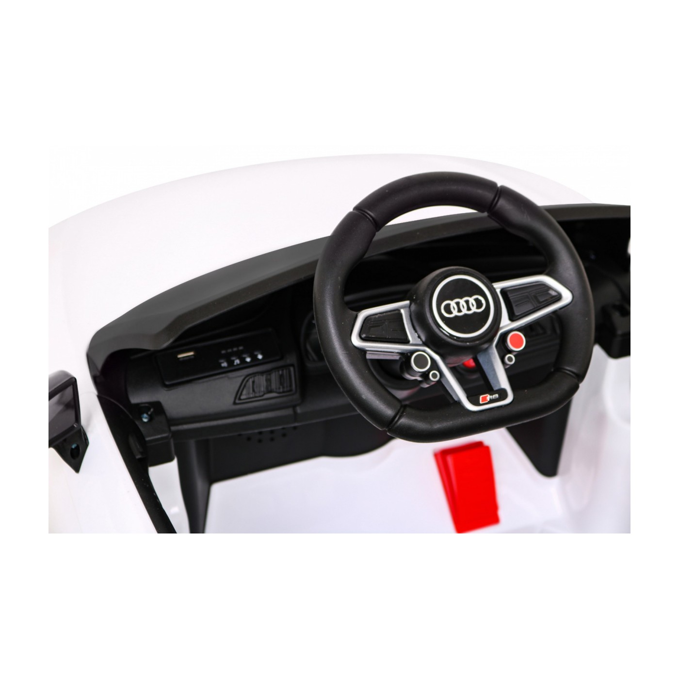 Baterie do auta Audi R8 LIFT bílá + dálkové ovládání + kola EVA + MP3 + LED