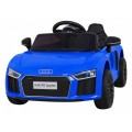 Dětská baterie Audi R8 modrá + dálkové ovládání + EVA + pomalý start + MP3 LED