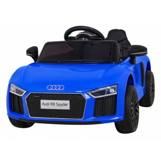 Dětská baterie Audi R8 modrá + dálkové ovládání + EVA + pomalý start + MP3 LED