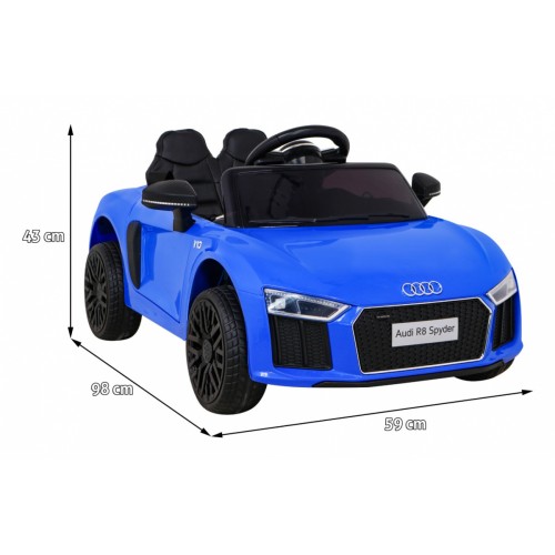 Dětská baterie Audi R8 modrá + dálkové ovládání + EVA + pomalý start + MP3 LED