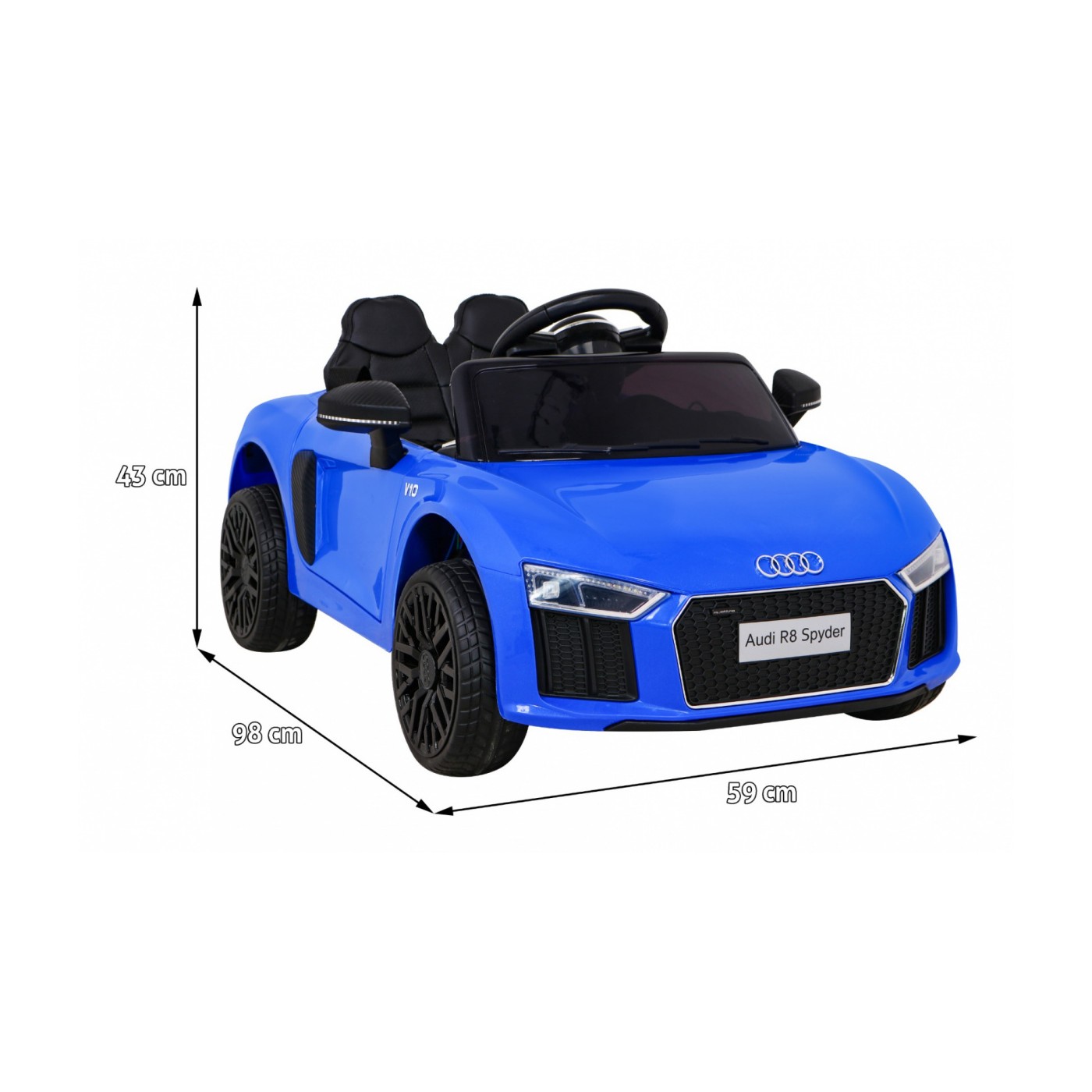 Dětská baterie Audi R8 modrá + dálkové ovládání + EVA + pomalý start + MP3 LED