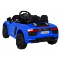 Dětská baterie Audi R8 modrá + dálkové ovládání + EVA + pomalý start + MP3 LED