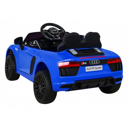 Dětská baterie Audi R8 modrá + dálkové ovládání + EVA + pomalý start + MP3 LED
