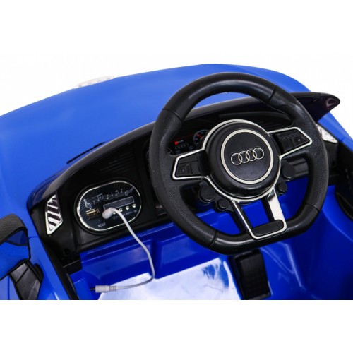 Dětská baterie Audi R8 modrá + dálkové ovládání + EVA + pomalý start + MP3 LED