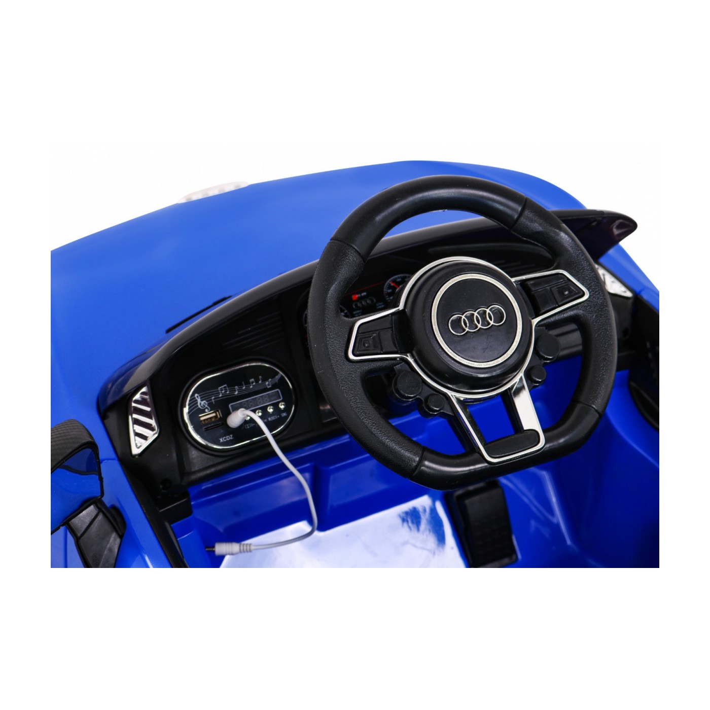 Dětská baterie Audi R8 modrá + dálkové ovládání + EVA + pomalý start + MP3 LED