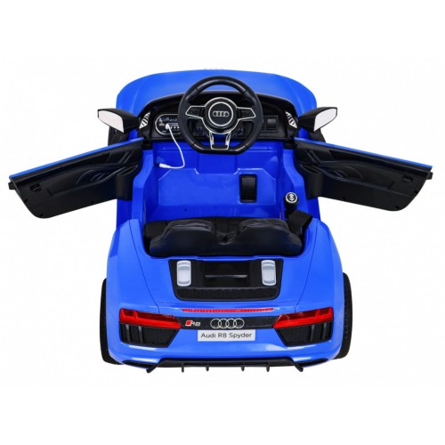 Dětská baterie Audi R8 modrá + dálkové ovládání + EVA + pomalý start + MP3 LED