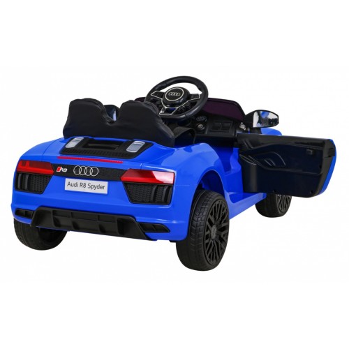 Dětská baterie Audi R8 modrá + dálkové ovládání + EVA + pomalý start + MP3 LED