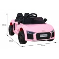 Dětská baterie Audi R8 růžová + dálkové ovládání + EVA + pomalý start + MP3 LED