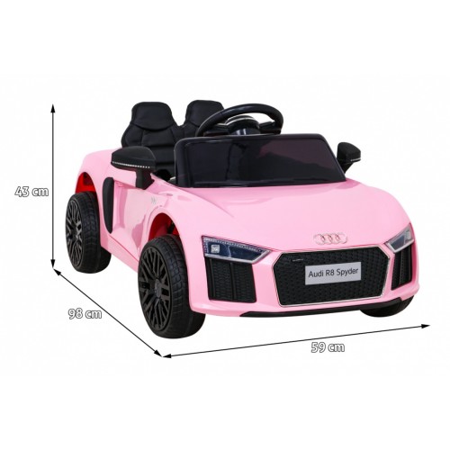 Dětská baterie Audi R8 růžová + dálkové ovládání + EVA + pomalý start + MP3 LED